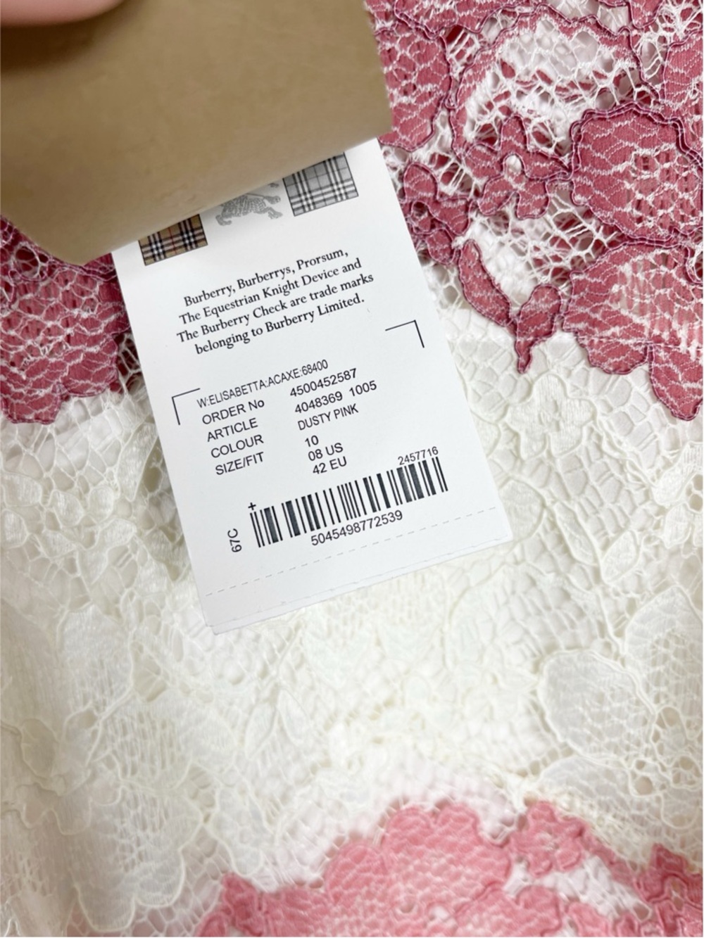 Burberry Elisabetta Lace Mini Dress Size 8 NWT Dusty Pink Cream - Picture 7 of 10
